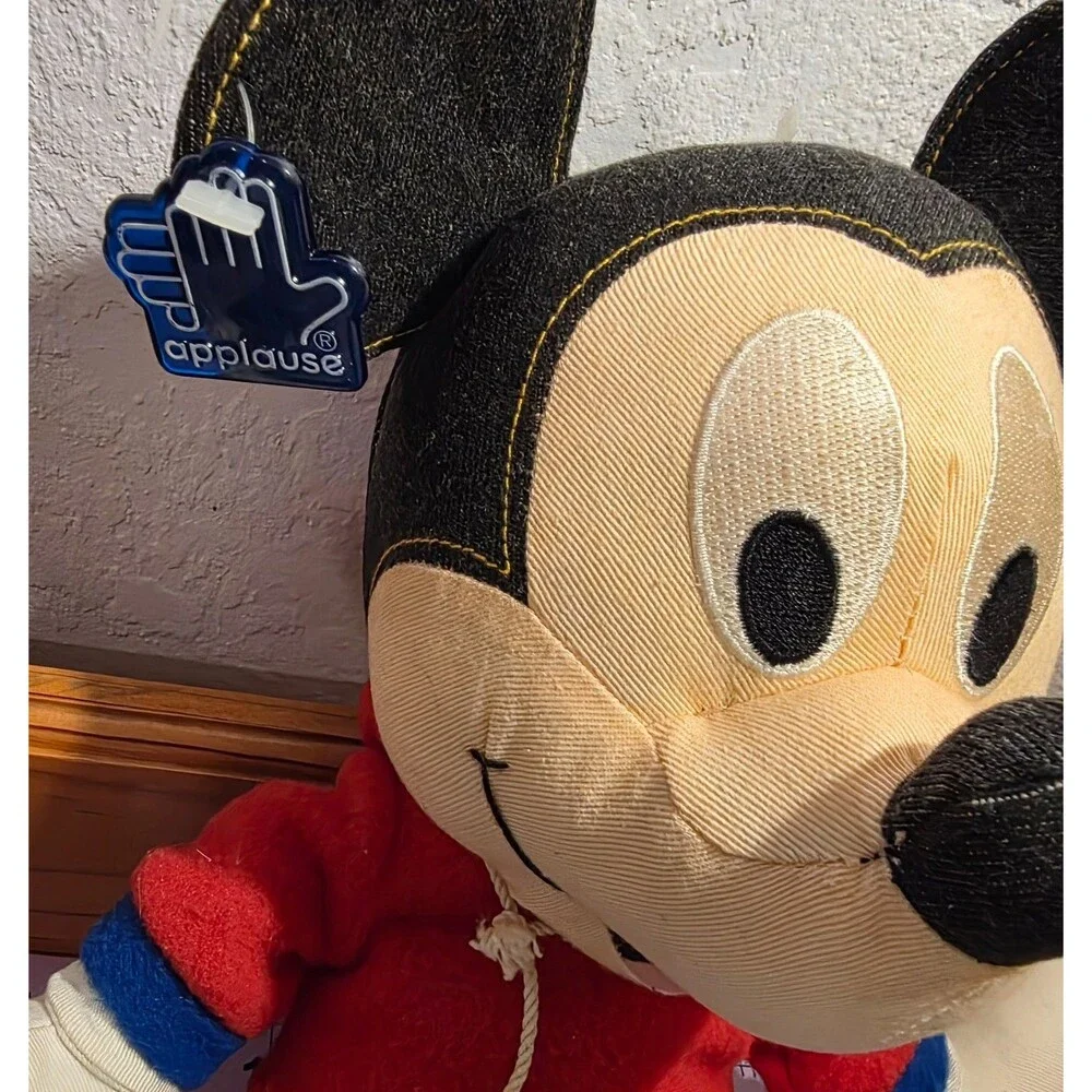 Vintage Applause Mickey Mouse Plush Red Hoodie Denim Shoes Ear Tag Disney 18